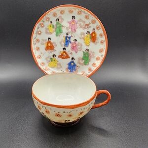 Japanese Kutani "Geisha Girl" Teacup and Saucer